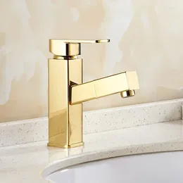 バスルームシンクの蛇口vidric Square Gold Plating Brass Put Basin Faucet ShampooとCold Mixer Tap