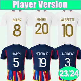 2023 24 Aouar Dembele Player Version Mens Soccer Jerseys Lacazette Kadewere Cherki Home White 3rd Football Shirt Short Sleeve Aldult Uniforms