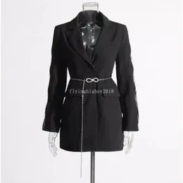 Women's Spliced Diamonds Chic Blazers For Women Notched Collar Long Sleeve Patchwork Chain Blazer Female Clothing