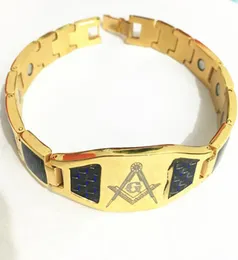 FTCOOL MENS Rostfritt stål Magnetiska kraftenergi Mason Mason Symboler Kolfiber Masonic Armband Hälsofördelar2515341