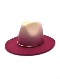 Vintage Women Fedoras Hats Autumn Winter Wide Brim Felt Jazz Caps Gradient Rose For Lady Simple Panama Men Top Bowler Hat1361583