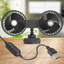 Elektrik Fanları Otomatik Soğutma Fanı USB Şarjı Elektrikli Araç Sirkülatörü Çift Kafa Mini Araba Fanı Soğutucu Otomatik Sedan Mini Van YQ231225 için 360 Derece Rotasyon