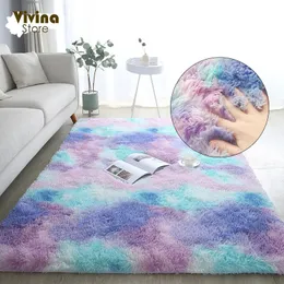 Rainbow Fluffy Carpet For Living Room Plush Rug Bedroom Colorful Girl Christmas Decoration House Interior Warm Floor Mat 231225