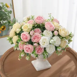 Декоративные цветы 5 весенних пионов искусственные с бутонами розы украшение дома стол свадебный зал букет белый розовый