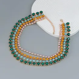 Choker Women's Luxury Statement Round Glass Crystal Inlaid Necklace 2024クリエイティブファセットウェディングブライダルパーティージュエリー