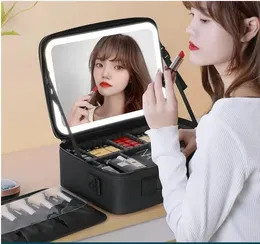 Borse LED HD Mirror Makeup Storage Box Cosmetic Organizza Borse da donna Borse da donna Smart Light Mirror Travel Beauty Toiled