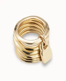 Cluster-Ringe Version UNO DE 50 Modischer, versilberter 14-Karat-Gelbgold-Charm-Ring, Nischenschmuck, Geschenk 2209229725580