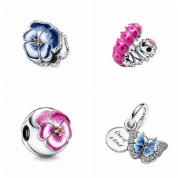 925 Sterling Silver Dangle Charm Glow-in-the-Dark Firefly Flower Dangle Bead Fit Pando Charms Bransoletka DIY Akcesoria biżuterii