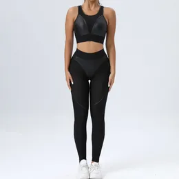 Conjunto ativo conjunto de ginástica de ginástica Honeycomb conjunto de roupas de roupas esportivas de 2 peças para fitness yoga ativo roupas esportivas feminina roupa preta preta