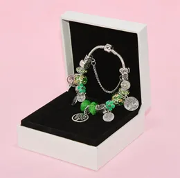New green glass beads pendant bracelet for Silver-plated jewelry high quality DIY beaded ladies bracelet with original box birthday3542730