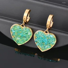 Brincos Dangle Leeker 316L Aço inoxidável Green Crystal Heart Drop For Women Gold Color Jewelry Gift Namorada 937 LK3