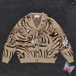 Erkek Sweaters Sonbahar Kış Japon Tarzı Wacko Sweater Tiger Totem Pamuk İplik V Yağ Vintage Örgü HARDIGAN KUY