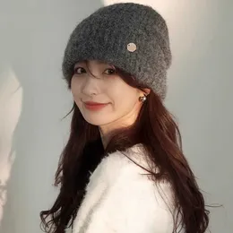 Cappello di lana in lana in lana in lana in lana morbido e glutinoso coreano per lana in inverno da donna addensato e caldo cappello di lana calda con orecchio e fascia per protezione fredda