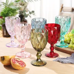 Vintage Wine Tail Glass Cups Golden Edge Multi Colored Glassware Wedding Party Green Blue Purple Pink Goblets 10Oz Fy5509 0509