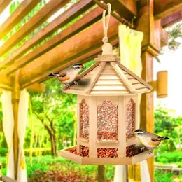 Outros suprimentos de pássaros pendurados alimentador casa dispensador de comida recipiente de madeira tipo de alimentação selvagem decoração de jardim