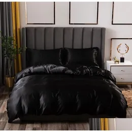 Bedding Sets Luxury Set King Size Black Satin Silk Comforter Bed Home Textile Queen Duvet Er Cy2005191970009 Drop Delivery Garden Te Dh1Mi