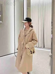 Women's Trench Coats Designer Brand Xiaoxiangfeng Windbreaker Coat Hooded Drawstring Adjustable Waist Long Sleeve Xiaogu Button L98H