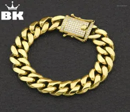 12mm14mm CZ rostfritt stål Curb Cuban Link Armband Gold Silver Plated HipHop Micro Paled CZ Mens Miami Bangle 7Inch8Inch14450230