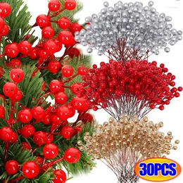 Kwiaty dekoracyjne 30-1PCS sztuczne czerwone jagody symulacja pianka jagodowa roślina gałąź DIY wieniec na świąteczny drzewo dom ślub dom