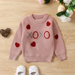 Kleinkind Baby Mädchen Stricken Kleidung Kinder Valentinstag Pullover Langarm Herz Stickerei Pullover Jumper Tops Für Kleinkind 231225