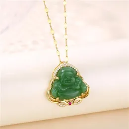 Colares pendentes requintados imitação de esmerald jade sorrindo maitreya buddha guarda para mulheres garotas joias de sorte presente de aniversário244a