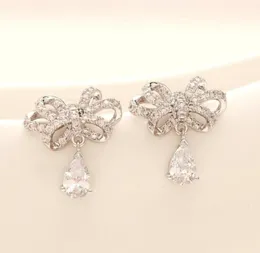 Brand new luxury s925 silver needle drop zircon earrings jewelry temperament women highend zircon bow high quality drop earrings 74082868