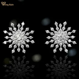 Wong Rain 100 ٪ 925 Sterling Silver Snow Snowflake Lab Sapphire Gemstone Ear Studs Action Mornds Romanty Gine Jewelry for Women Wholesale 231225