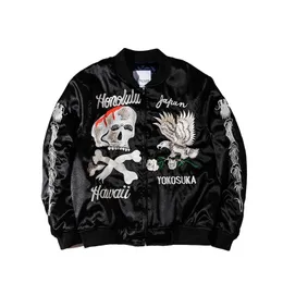 Retro Schwarz Stickerei Jacke Outwear Männer Vintage Schädel Floral Herren Jacken und Mäntel Japanische Streetwear Hip Hop Bomber 231225