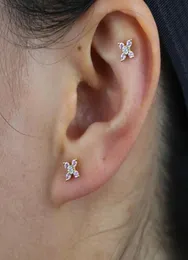 Mini arete de mariposa de Plata de Ley 925 auténtica con circonita blanca rosa, arete de boda de animales pequeños pavimentados en color dorado, a granel5423028