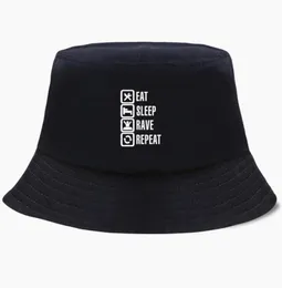 Berets Comer Sleep Rave Repetir Bob Bucket Chapéus Verão Mens Panamá Mulheres Pescador Chapéu Algodão Coreano Preto Caps Hip Hop Beach Print C5737076