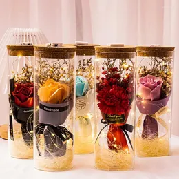 Decorative Flowers Star Filled Rose Everlasting With Lights Glass Wishing Bottle Valentine's Day To Send Girlfriend Anniversary Gifts