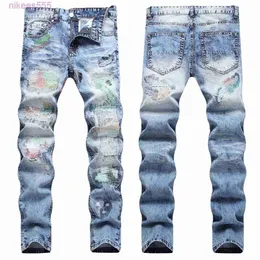 Designer 2023 Outono Nova Moda de Rua Jeans Masculinos com Bordado Colorido Fio Quebrado Personalizado Pequenos Pés Meados de Cintura e Calças Tendência