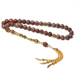 Strang Muslim Rosenkranz Sonnenuntergang Stein Misbaha Gold Farbe Metall Islamische Gebetsperlen Arabische Mode Accessoires Tasbih Tasbeeh Sibha Geschenke