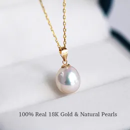 Chokers YUNLI Real 18K Yellow Gold Necklace Pendant Water Drop Natural Freshwater Pearl Pure AU750 Fine Jewelry for Women PE020 231222