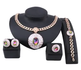 مجموعة رائعة من المجوهرات المجوهرات الذهب الكريستالية العلامة التجارية النيجيرية زفاف امرأة الزفاف قلادة حلق المجوهرات set3366776