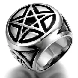 Cluster Rings Men's Silver Color Pentacle Pentagram Star Stainless Steel Biker Ring344x