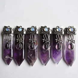 Naturliga hängar av god kvalitet Stone Amethysts Point Pendulum Healing Chakra Pendant For Jewelry Making 6pcs mycket hela4408440