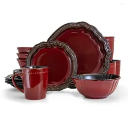 Piatti Elama Regency Set di stoviglie rosso a 16 pezzi Dispone di una forma unica e moderna splendidamente accentata con vivace