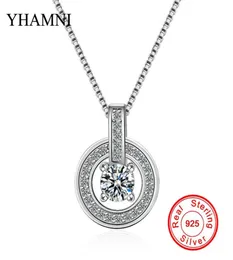 Yhamni 100 925 Sterling Srebrna moda okrągła Kryształ Naszyjnik Pełny CZ Diamentowy łańcuch biżuterii dla kobiet Prezent DZ2234784914