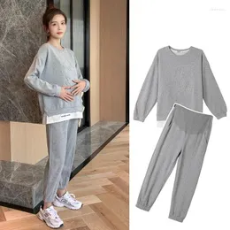 Kvinnors hoodies Autumn Winter Kvinnor Graviditet Sport Casual Maternity Clothing Set Sweatshirt Belly Pants Suits kläder för gravid