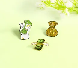 Dólares geométricos criativos Dollares divertidos Broches de esmalte dinheiro em sacos asas da liga Pins Crachás Personalidade Jóias Mulheres Presentes 4272694