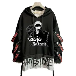 Gojo satoru band brev tryck jujutsu kaisen stor storlek tröja fushiguro megumi hoodies unisex y2k tröjor