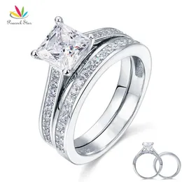 Peacock Star 1 5 CT Princess Cut Solid 925 Sterling Silver 2-PCS Proms Wedding Learge Set CFR8009S Y19051002234V