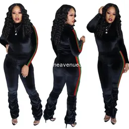 2024 Designer Velvet TrackSuits Kobiety plus rozmiar 3xl Fall Winter Stuits Długie rękawie Top i plisowane spodnie Dwuczęściowe zestawy Casual Outftis Ubrania