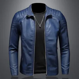 Mężczyźni jesień mody motocykl Slim Men Streetwear Baseball Outdoor PU Skórzowa kurtka Bomberbombber Casual Blazers Płaszcz 231225