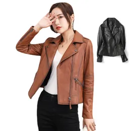 0C458M31 Women's Dermis Genuine Leather Coats Spring and Autumn Short Sheepskin Jackets Slim Fit Locomotive Commuting