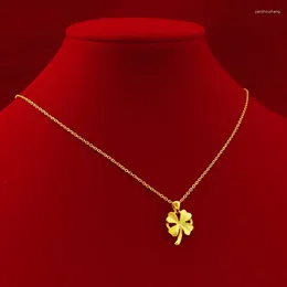 Pendants Real 18k 3D Hard Gold Clover Pendant Necklace For Women Bride Chain Wedding Engagement Fine Jewelry Gifts