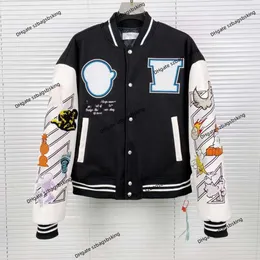 Autumn/Winter Off Brand White Jacket Designer Herr- och kvinnors rockar mode New Milan tung industri broderad baseball uniform ow par casual jacka