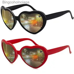 Sunglasses Women Fashion Heart Shaped Effects Glasses Watch The Lights Change To Heart Shape At Night Diffraction Glasses Female SunglassesL231225