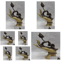 Konst och hantverk hela 8quot China Pure Bronze Buddhism Scpture Tibetan Lotus Buddha Hand Statu 9478654 Drop Delivery Home Garden DH98K
